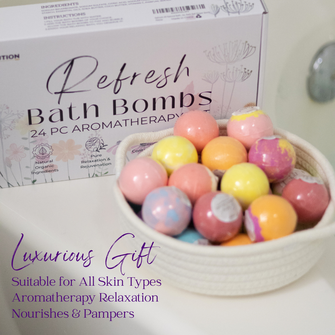 EvolutionUSA 24pc Refresh Bath Bombs for Women & Kids