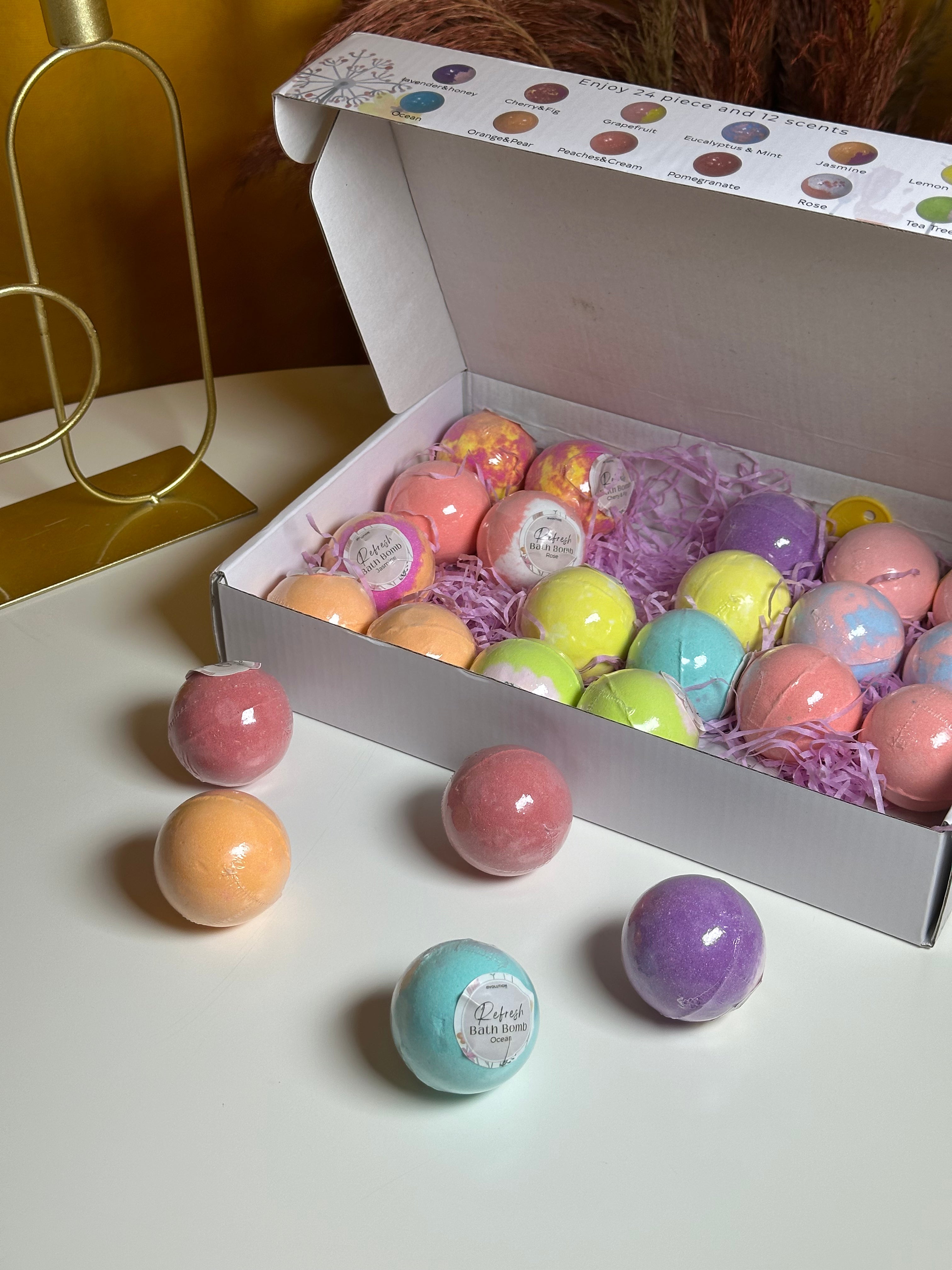 EvolutionUSA Refresh Bath Bombs for Women & Kids – 24 Lush Bath Bombs Mini Sized, Organic Bathbomb Set, Women & Kids Bath Fizz, Luxury Gift for Mother’s Day, Easter, Valentines, Birthday or Self Care
