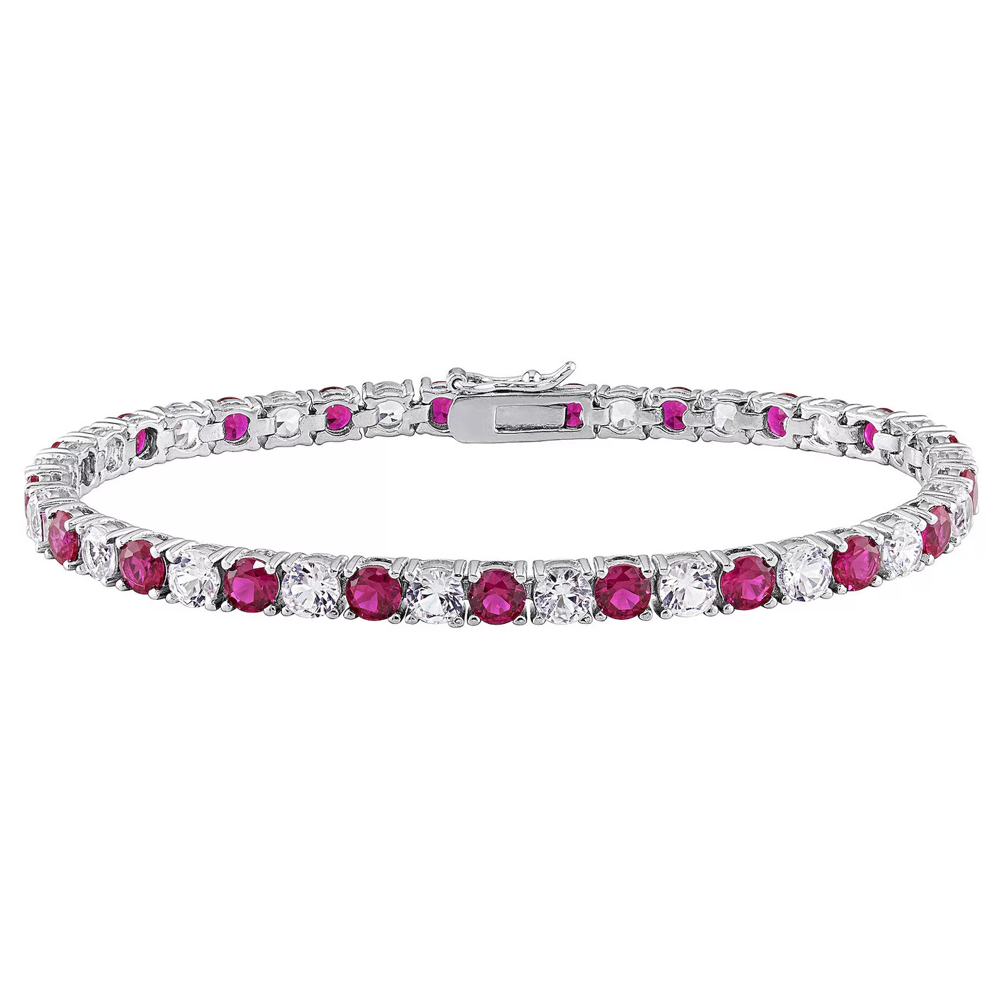 6.00 CTW Lab-Created Ruby & White Sapphire Tennis Bracelet in 14K Gold Overlay – 7.25”