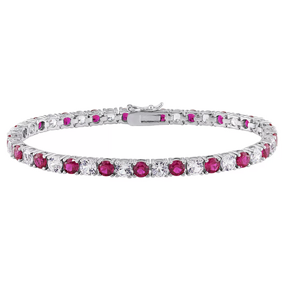 6.00 CTW Lab-Created Ruby & White Sapphire Tennis Bracelet in 14K Gold Overlay – 7.25”