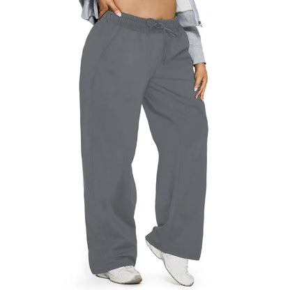 Plus Size Wide Leg  European Fit Straight Pockets Loose Elastic Waist Pants