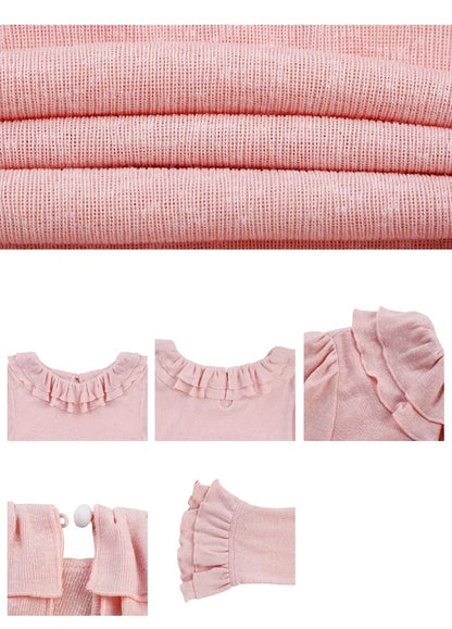 Solid Color Long Sleeve Sweet Double Layer Ruffles Crew Neck Knitted Sweater