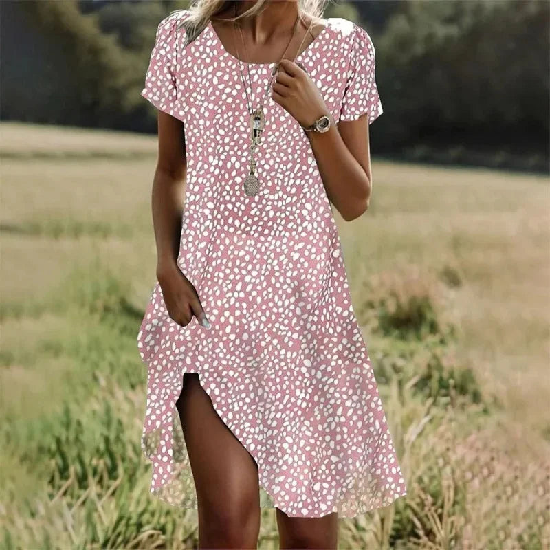 Artistic Ethnic Style Round Neck Medium-Length Dress Summer