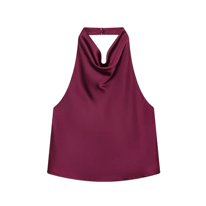 Sexy Elegant Halter  Backless High Solid Halter Neck Tops