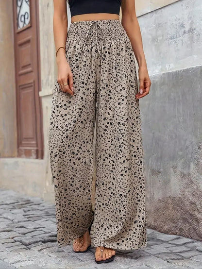 Floral Wide Leg  Flowy Ruffled High Waisted Summer Straight Pants