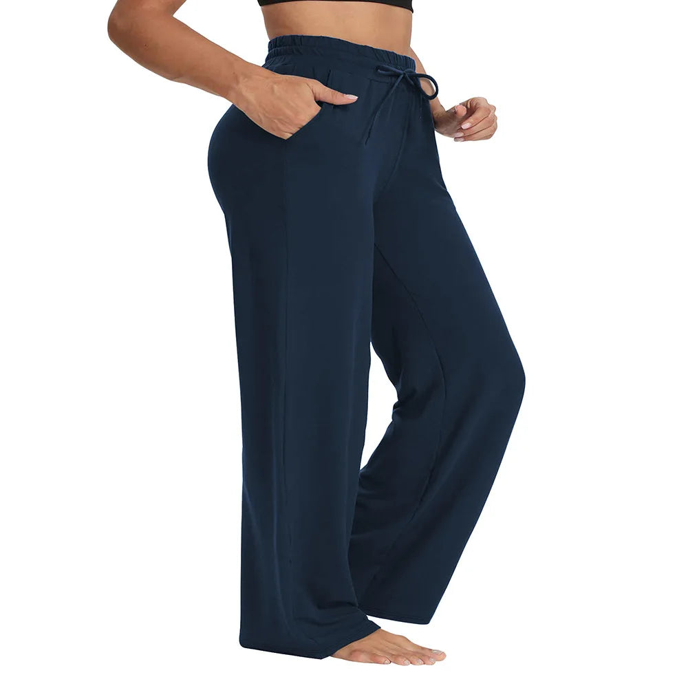 Plus Size Wide Leg  European Fit Straight Pockets Loose Elastic Waist Pants
