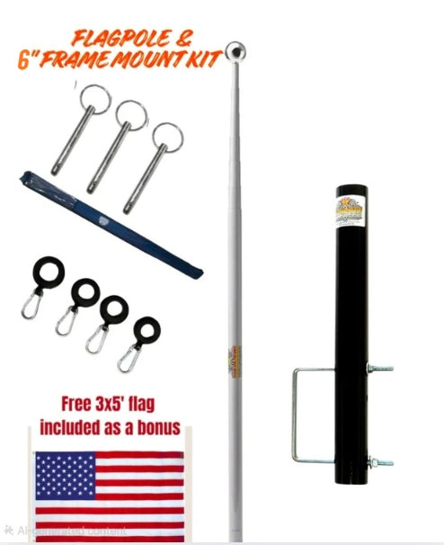 RV Flagpole Kit – Telescoping Pole + 6" Frame Mount | Poles and Holders
