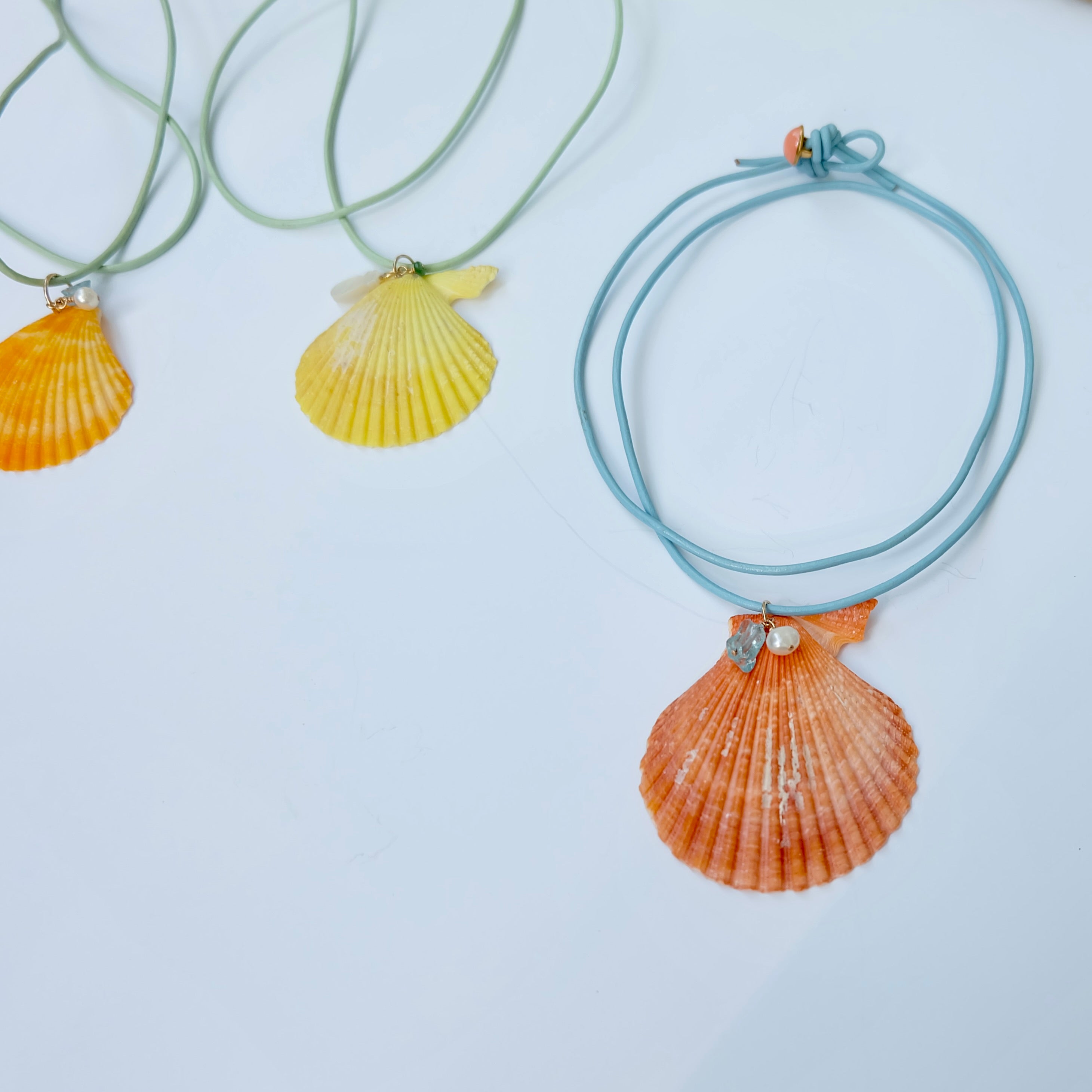 Sea Shell Pendant Necklace with Semi-Precious Gemstones