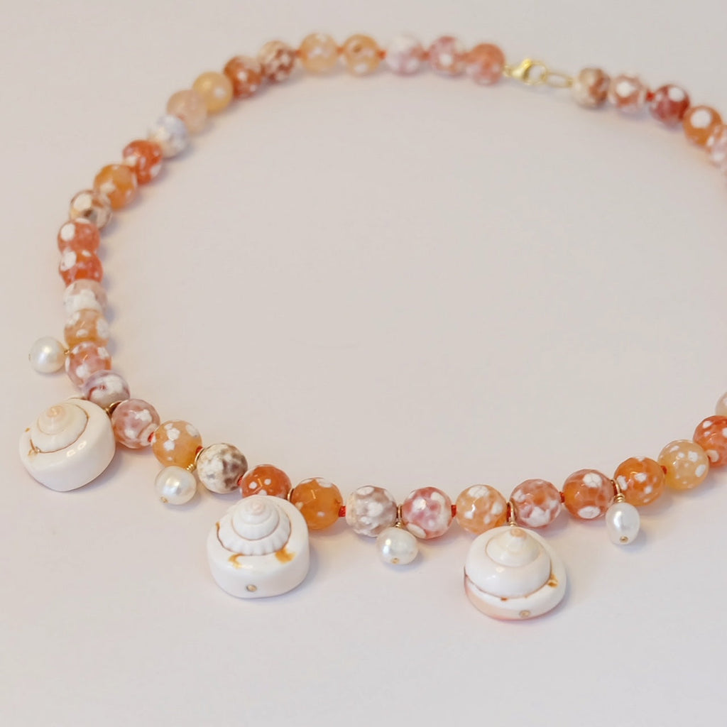 Pearl Agate Seashell Charm Necklace