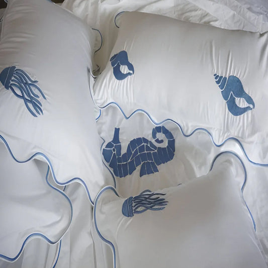 Seahorse Embroidered Cotton Sateen Duvet Cover Set