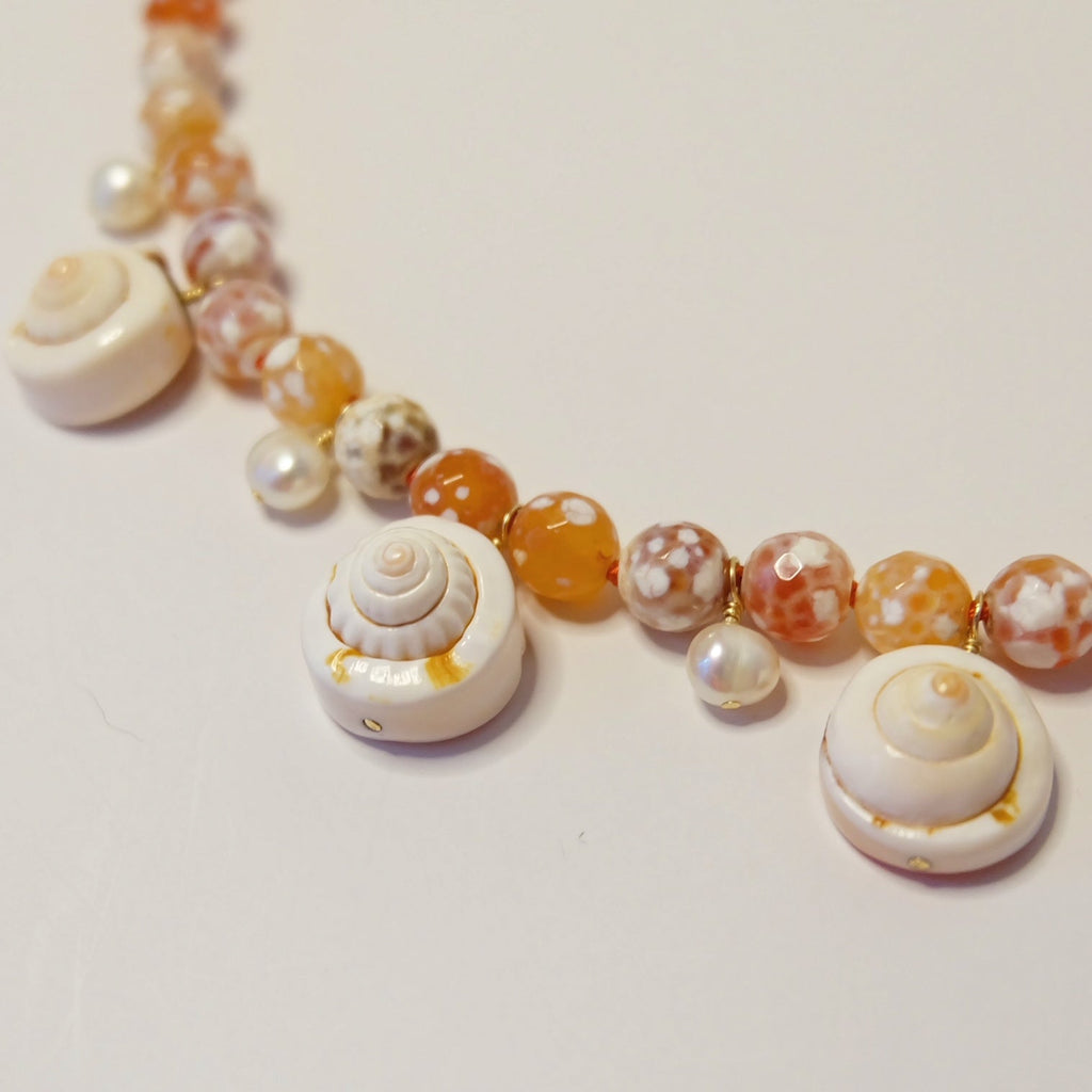 Pearl Agate Seashell Charm Necklace