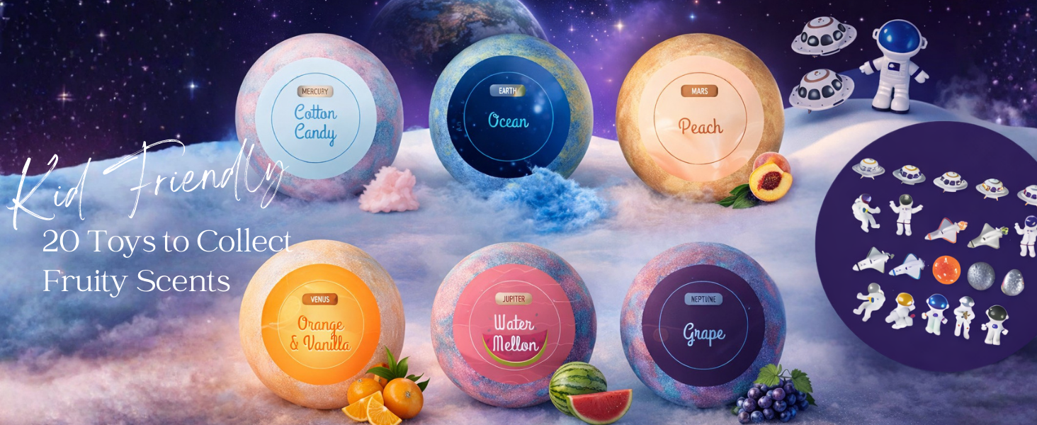 EvolutionUSA Space Bath Bombs for Boys & Girls – 6 Planet Bath Bombs with Toy Inside, Organic Childrens Bathbomb Set, Cosmic Bath Fizzers, Kid Bath Bomb Gift for Valentines, Birthday, Christmas & Easter