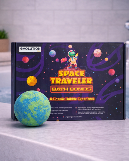 EvolutionUSA Space Bath Bombs for Boys & Girls – 6 Planet Bath Bombs with Toy Inside, Organic Childrens Bathbomb Set, Cosmic Bath Fizzers, Kid Bath Bomb Gift for Valentines, Birthday, Christmas & Easter