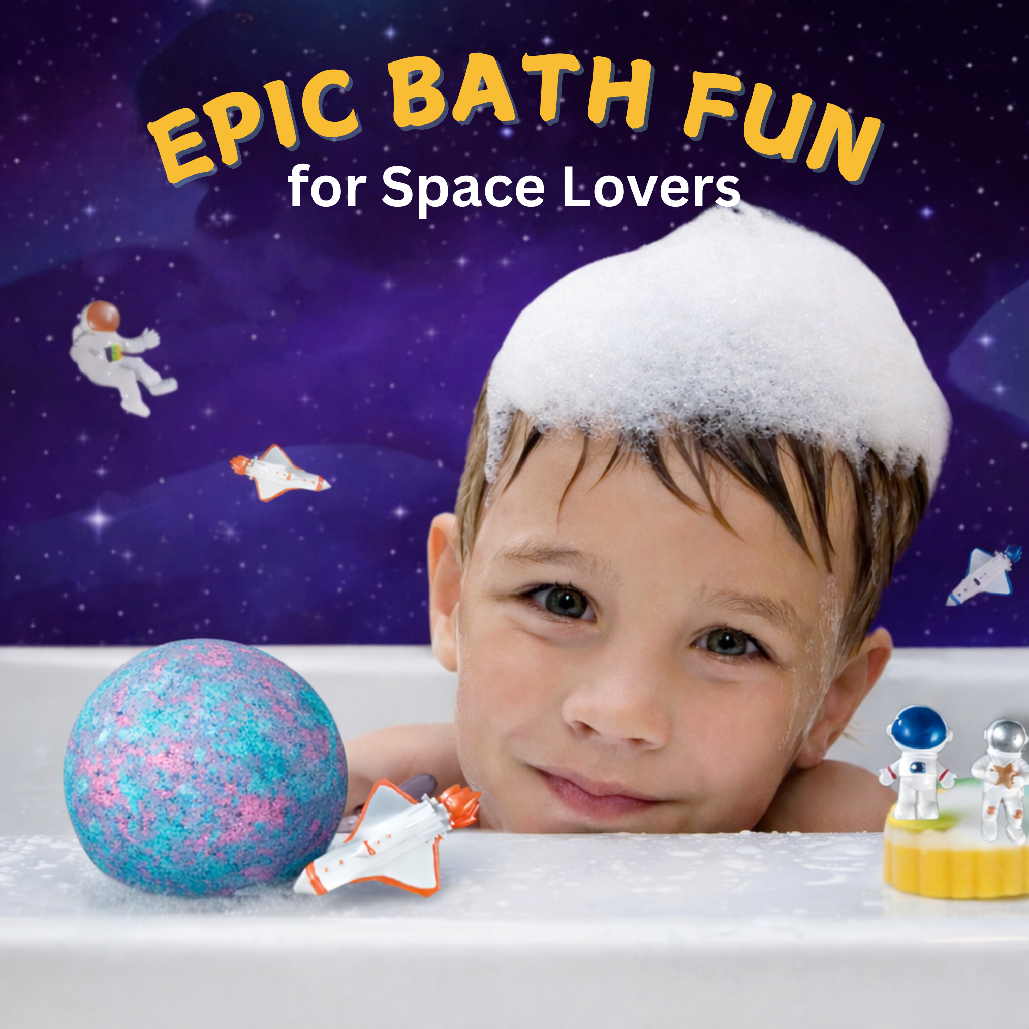 EvolutionUSA Space Bath Bombs for Boys & Girls – 6 Planet Bath Bombs with Toy Inside, Organic Childrens Bathbomb Set, Cosmic Bath Fizzers, Kid Bath Bomb Gift for Valentines, Birthday, Christmas & Easter