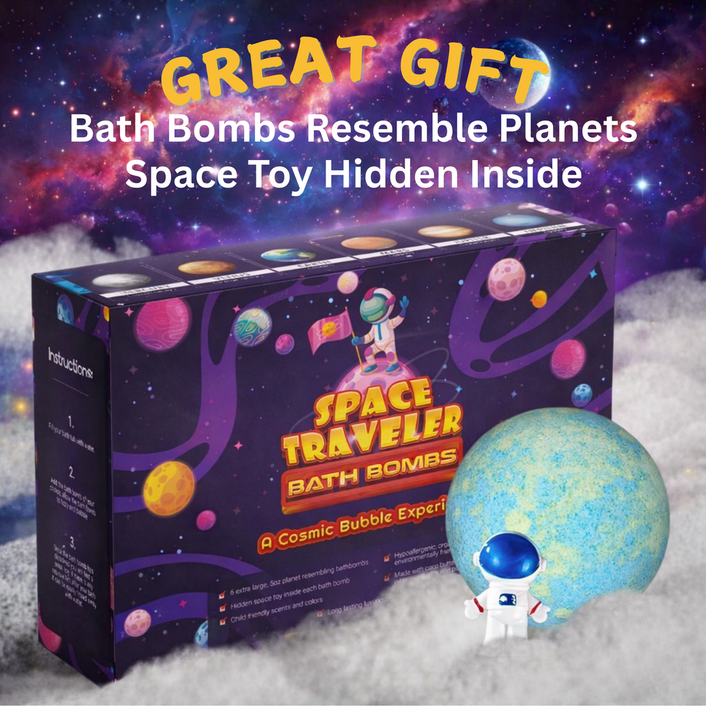 EvolutionUSA Space Bath Bombs for Boys & Girls – 6 Planet Bath Bombs with Toy Inside, Organic Childrens Bathbomb Set, Cosmic Bath Fizzers, Kid Bath Bomb Gift for Valentines, Birthday, Christmas & Easter