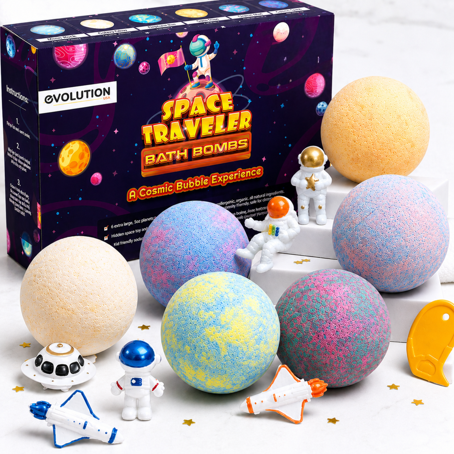 EvolutionUSA 6pc Space Bath Bombs for Boys & Girls