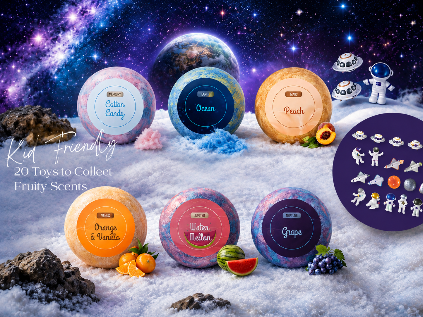 EvolutionUSA 6pc Space Bath Bombs for Boys & Girls