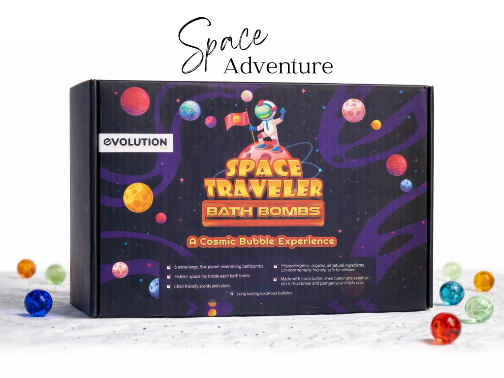 EvolutionUSA Space Bath Bombs for Boys & Girls – 6 Planet Bath Bombs with Toy Inside, Organic Childrens Bathbomb Set, Cosmic Bath Fizzers, Kid Bath Bomb Gift for Valentines, Birthday, Christmas & Easter