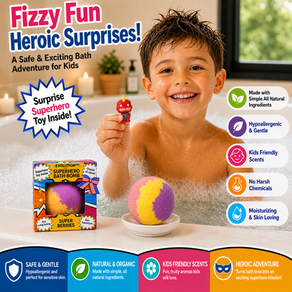 EvolutionUSA 1pc Epic Superhero Bath Bombs for Kids - Red