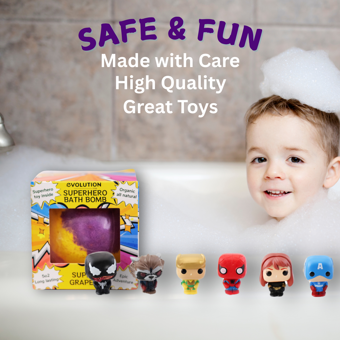 EvolutionUSA 1pc Epic Superhero Bath Bombs for Kids - Red