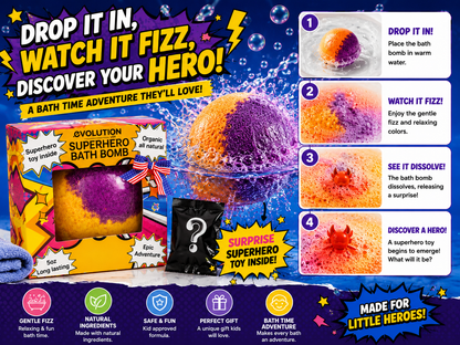 EvolutionUSA 1pc Epic Superhero Bath Bombs for Kids - Red