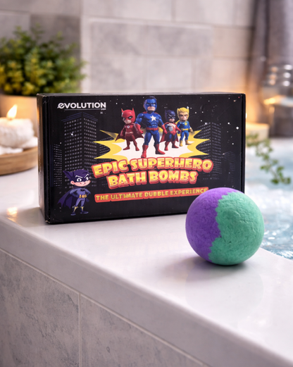 EvolutionUSA 6pc Epic Superhero Bath Bombs for Kids – Childrens Super Hero Bath Bombs with Toy, Organic Bathbomb with Surprise, Fizzy Superhero Bath Balls, Lush Bathbombs Easter, Valentines, Birthday
