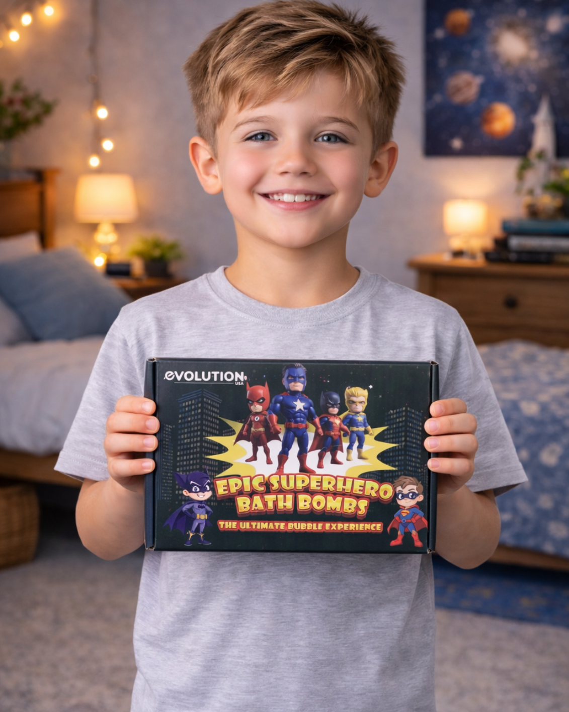 EvolutionUSA 6pc Epic Superhero Bath Bombs for Kids – Childrens Super Hero Bath Bombs with Toy, Organic Bathbomb with Surprise, Fizzy Superhero Bath Balls, Lush Bathbombs Easter, Valentines, Birthday