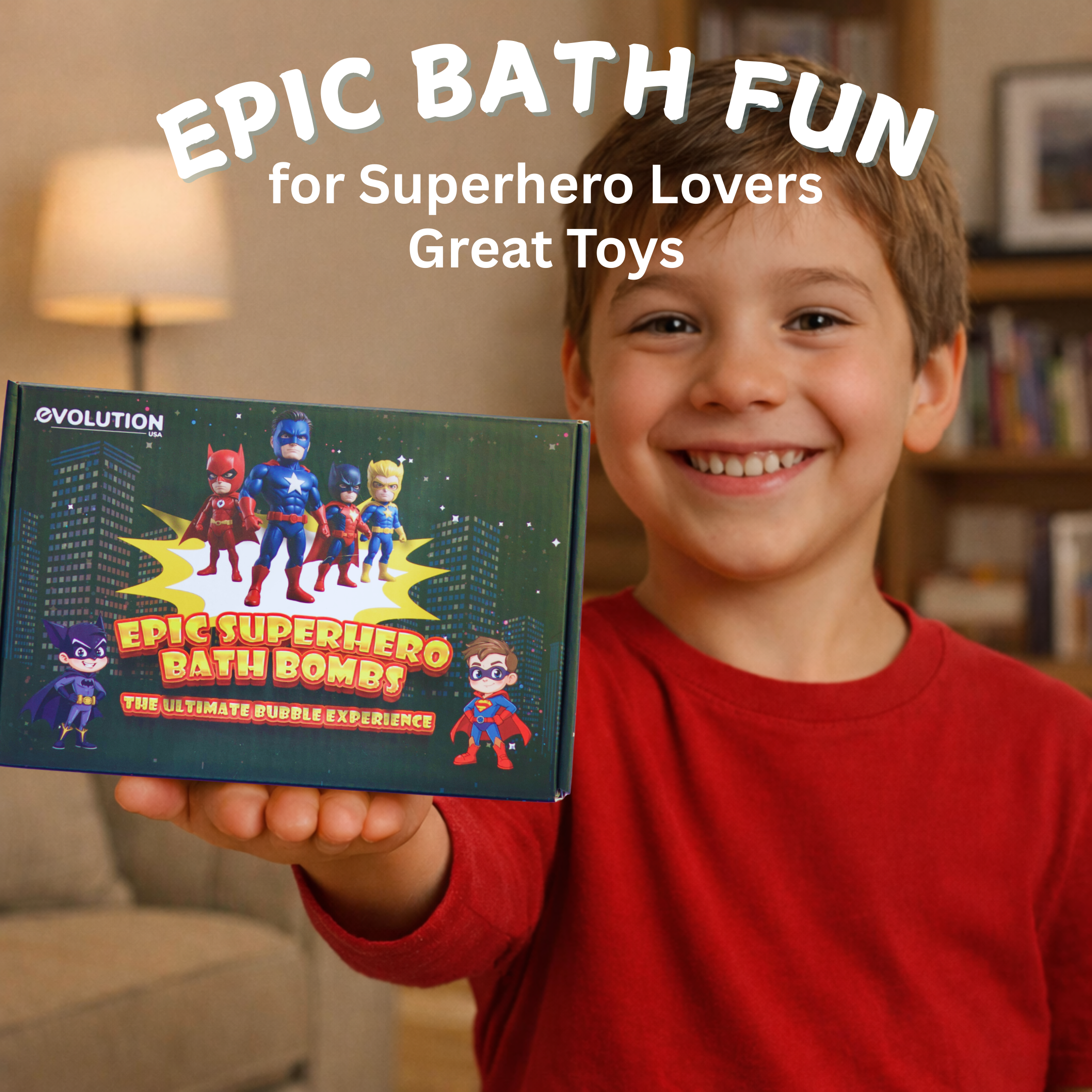 EvolutionUSA 6pc Epic Superhero Bath Bombs for Kids – Childrens Super Hero Bath Bombs with Toy, Organic Bathbomb with Surprise, Fizzy Superhero Bath Balls, Lush Bathbombs Easter, Valentines, Birthday