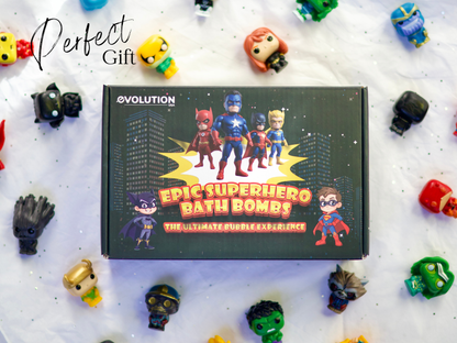 EvolutionUSA 6pc Epic Superhero Bath Bombs for Kids – Childrens Super Hero Bath Bombs with Toy, Organic Bathbomb with Surprise, Fizzy Superhero Bath Balls, Lush Bathbombs Easter, Valentines, Birthday