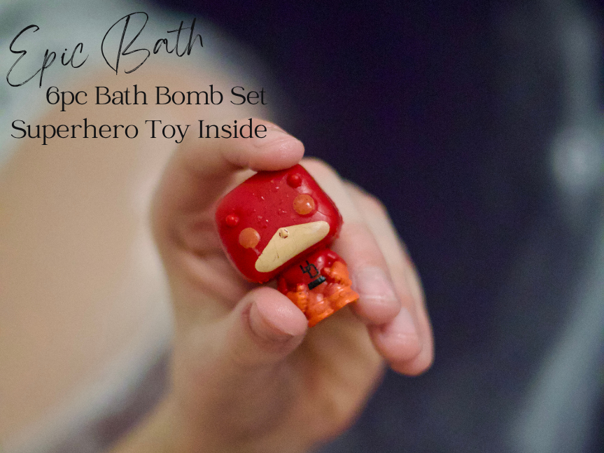 EvolutionUSA 6pc Epic Superhero Bath Bombs for Kids – Childrens Super Hero Bath Bombs with Toy, Organic Bathbomb with Surprise, Fizzy Superhero Bath Balls, Lush Bathbombs Easter, Valentines, Birthday