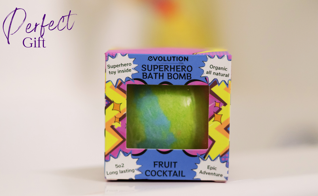 EvolutionUSA 1pc Epic Superhero Bath Bombs for Kids – Super Hero Bath Bomb with Toy Inside, Lush Children Bathbomb Easter, Organic Bathbomb with Surprise Inside, Fun Superhero Bath Fizzer Valentines