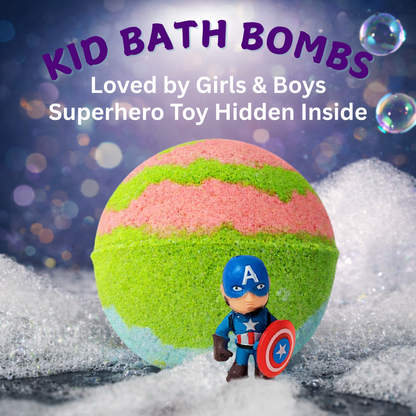 EvolutionUSA 1pc Epic Superhero Bath Bombs for Kids – Super Hero Bath Bomb with Toy Inside, Lush Children Bathbomb Easter, Organic Bathbomb with Surprise Inside, Fun Superhero Bath Fizzer Valentines