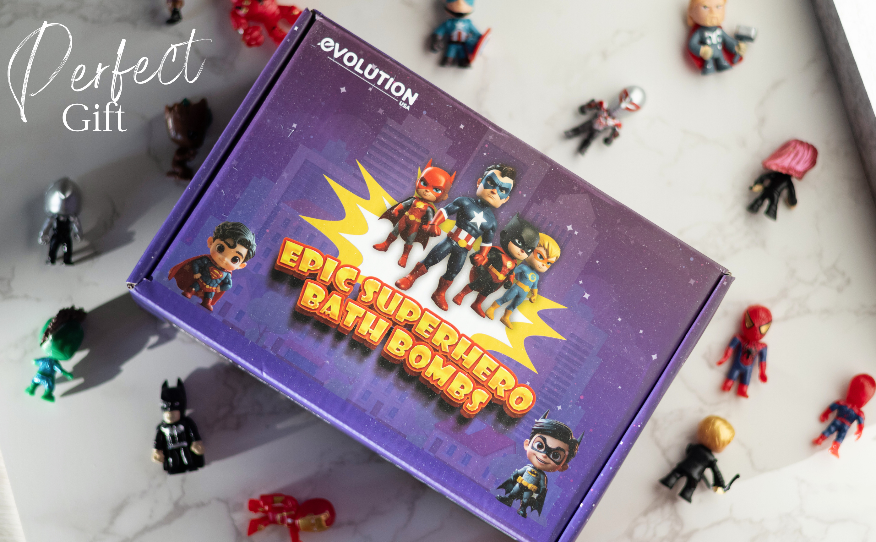 EvolutionUSA 6pc Epic Superhero Bath Bombs for Kids – Childrens Super Hero Bath Bombs with Toy, Organic Bathbomb with Surprise, Fizzy Superhero Bath Balls, Lush Bathbombs Easter, Valentines, Birthday