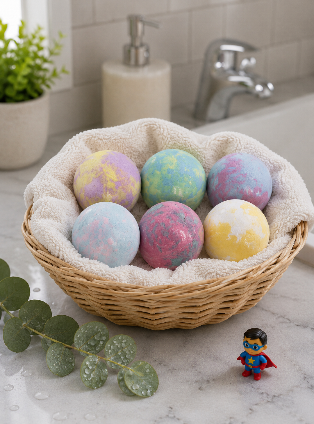 EvolutionUSA 6pc Epic Superhero Bath Bombs for Kids - Purple