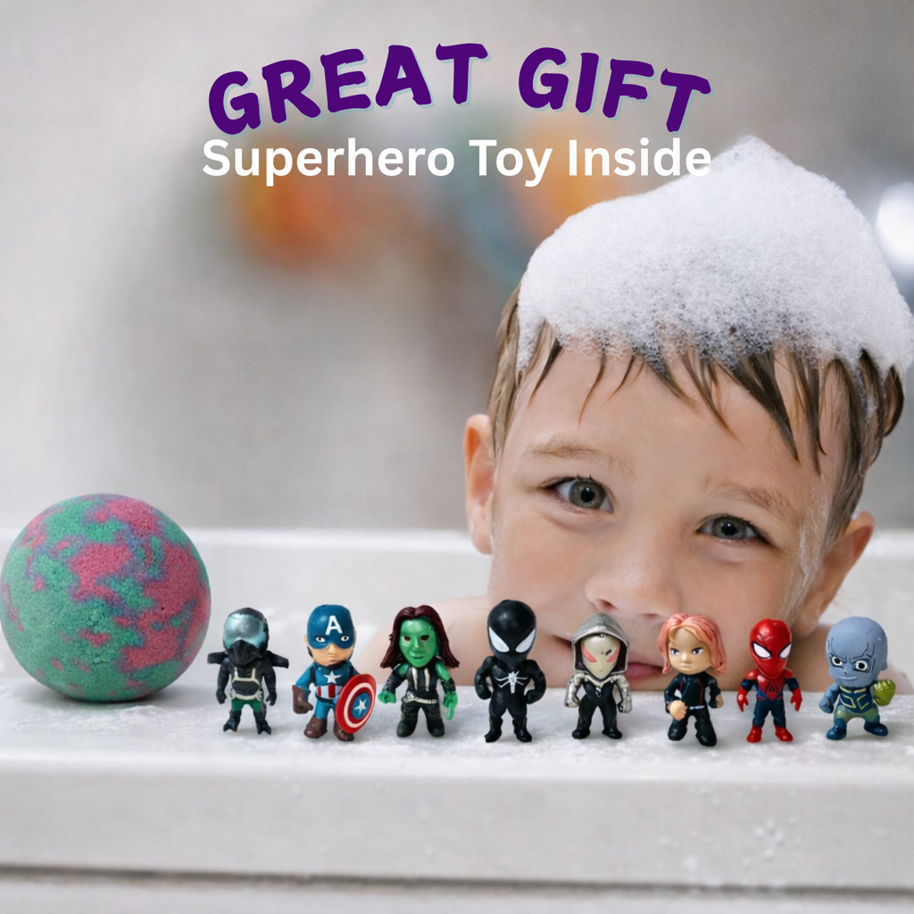 EvolutionUSA 6pc Epic Superhero Bath Bombs for Kids – Childrens Super Hero Bath Bombs with Toy, Organic Bathbomb with Surprise, Fizzy Superhero Bath Balls, Lush Bathbombs Easter, Valentines, Birthday