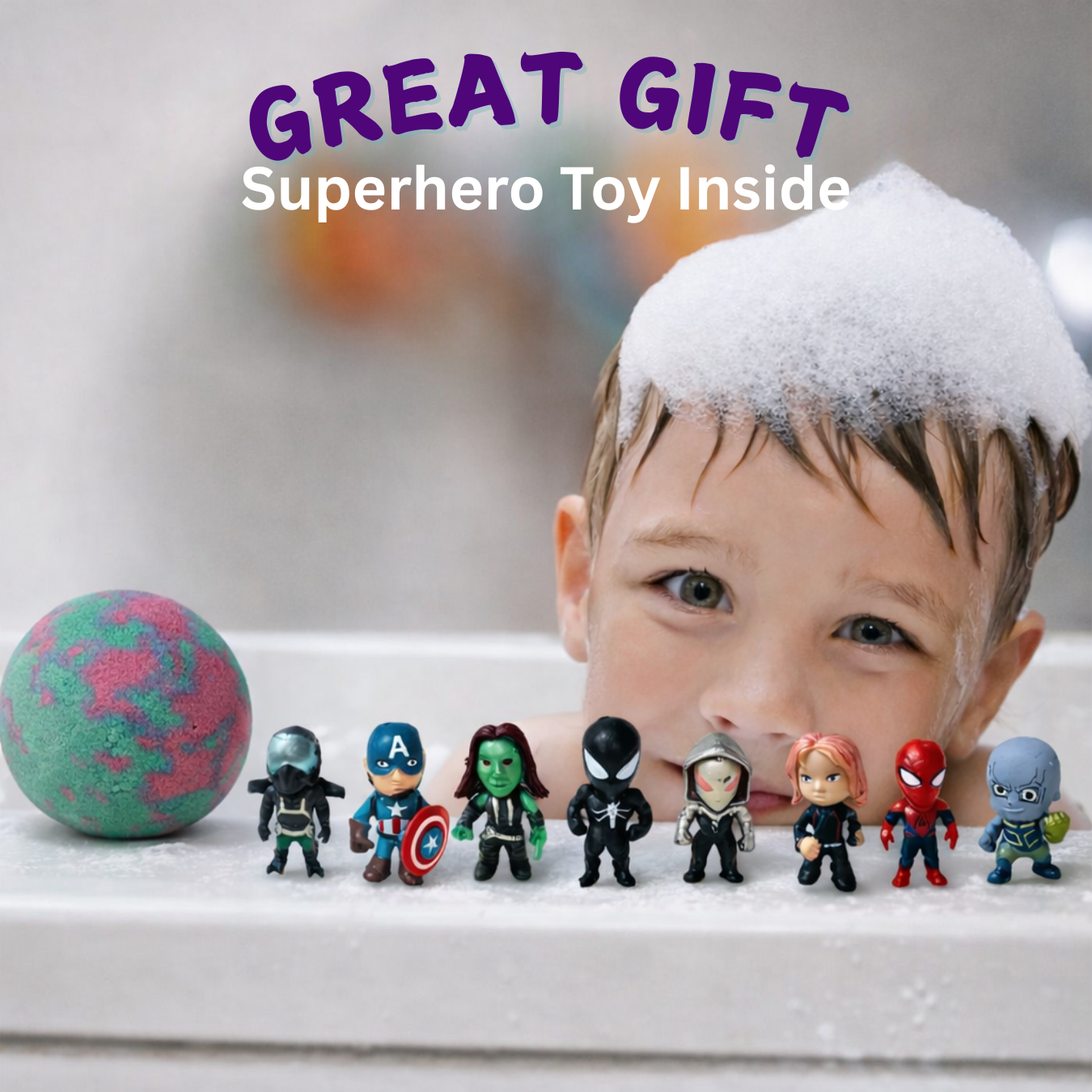 EvolutionUSA 6pc Epic Superhero Bath Bombs for Kids – Childrens Super Hero Bath Bombs with Toy, Organic Bathbomb with Surprise, Fizzy Superhero Bath Balls, Lush Bathbombs Easter, Valentines, Birthday