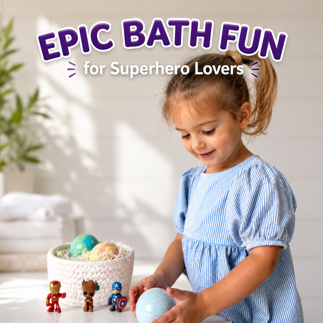 EvolutionUSA 6pc Epic Superhero Bath Bombs for Kids - Purple
