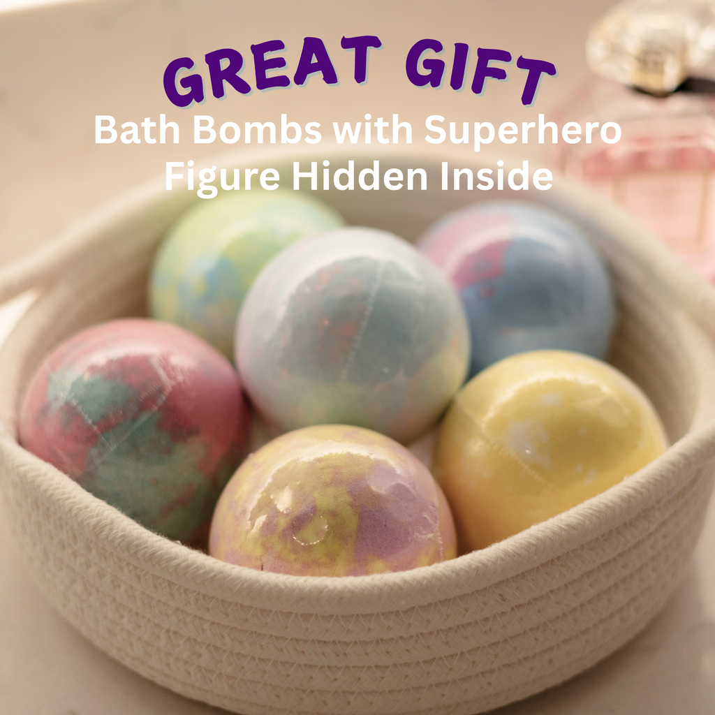 EvolutionUSA 6pc Epic Superhero Bath Bombs for Kids – Childrens Super Hero Bath Bombs with Toy, Organic Bathbomb with Surprise, Fizzy Superhero Bath Balls, Lush Bathbombs Easter, Valentines, Birthday