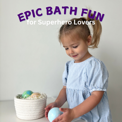 EvolutionUSA 6pc Epic Superhero Bath Bombs for Kids – Childrens Super Hero Bath Bombs with Toy, Organic Bathbomb with Surprise, Fizzy Superhero Bath Balls, Lush Bathbombs Easter, Valentines, Birthday