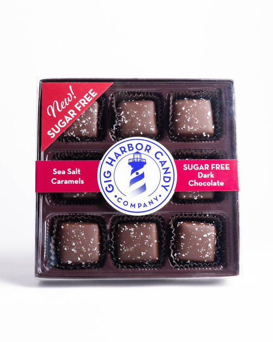 Final Production Run - will not be made again - SUGAR FREE DARK CHOCOLATE SEA SALT CARAMELS, 9pc