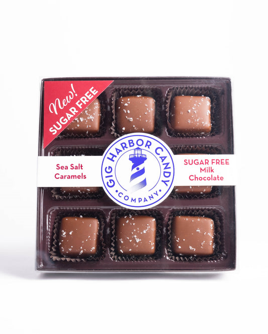 Final Production Run will not be made again - SUGAR FREE MILK CHOCOLATE SEA SALT CARAMELS, 9pc