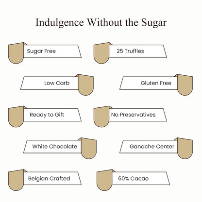 ANDY ANAND CHOCOLATIER Sugar Free Belgian White Chocolate Truffles Pralines 25 pcs (60% Cacao) . Must for White Chocolate lovers, Stevia sweetened, Gourmet Gift Box - Silky, Rich, and Top-Tier Indulgence (10.5 oz, Pack of 1)
