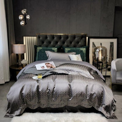 Talia Black Gold Cotton Satin Bedding Set | 3CARATS