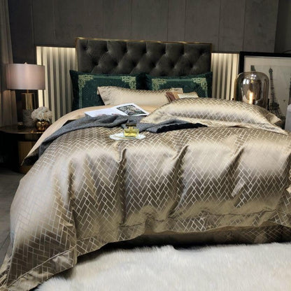 Talia Black Gold Cotton Satin Bedding Set | 3CARATS