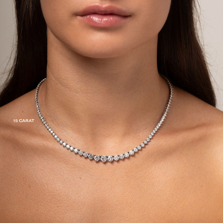 20 CT Created White Sapphire Graduated Tennis Necklace - G-H Color, SI Clarity