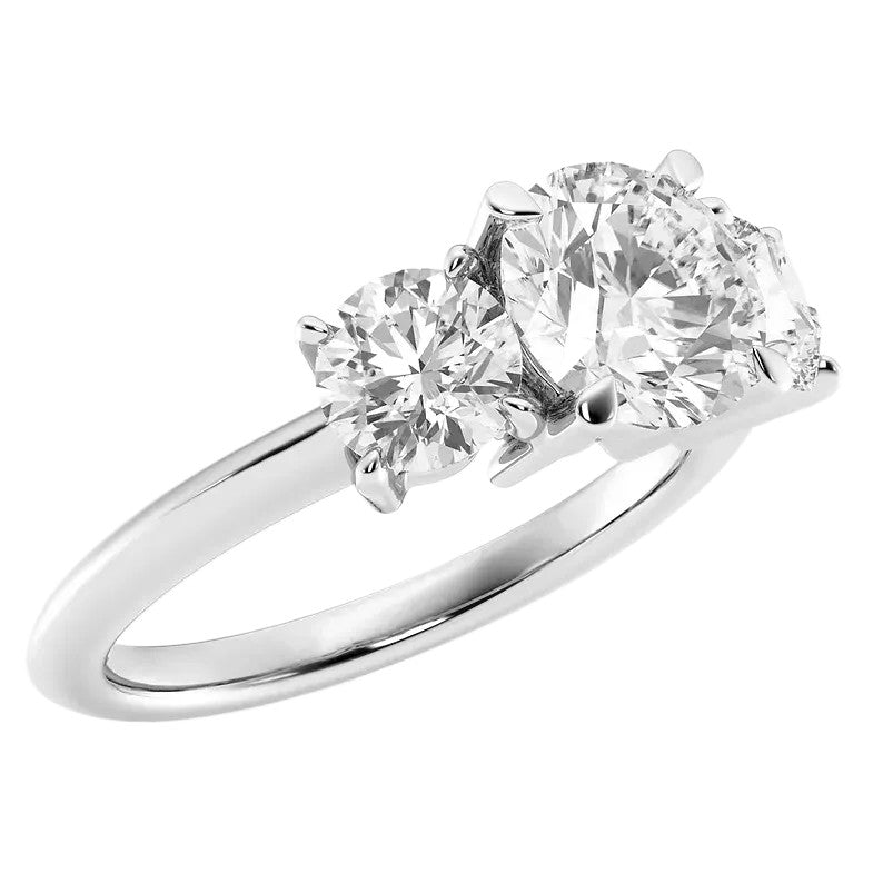AGI Certified 2 CTW Classic Three-Stone Round Lab Grown Diamond (G-VS) Engagement Ring in 14K White Gold