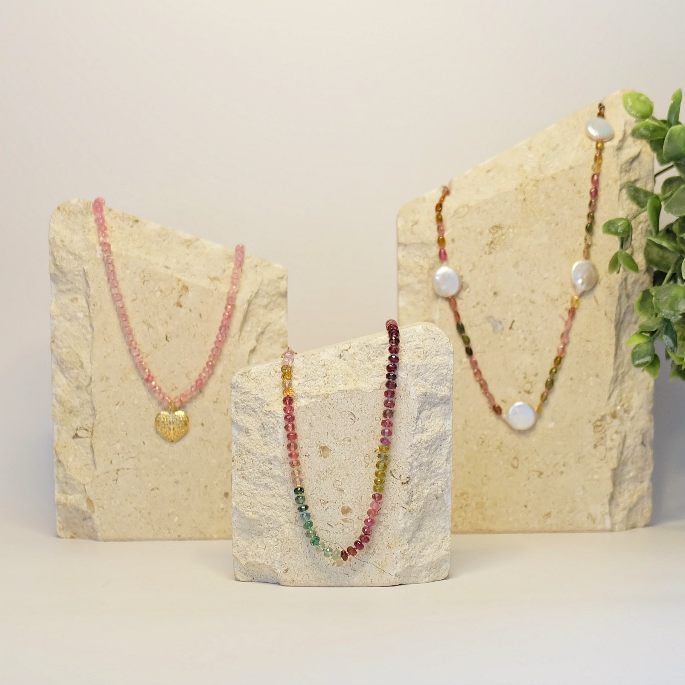 Watermelon Tourmaline Candy Necklace 14K Gold