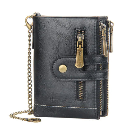 Men's Short Wallet with Double Zippers