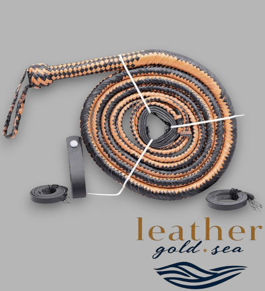 Handmade Professional Bull Whip – Genuine Leather (Black & Orange)