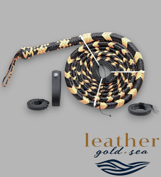 Handmade Kangaroo Leather Bullwhip – Light Brown & Black